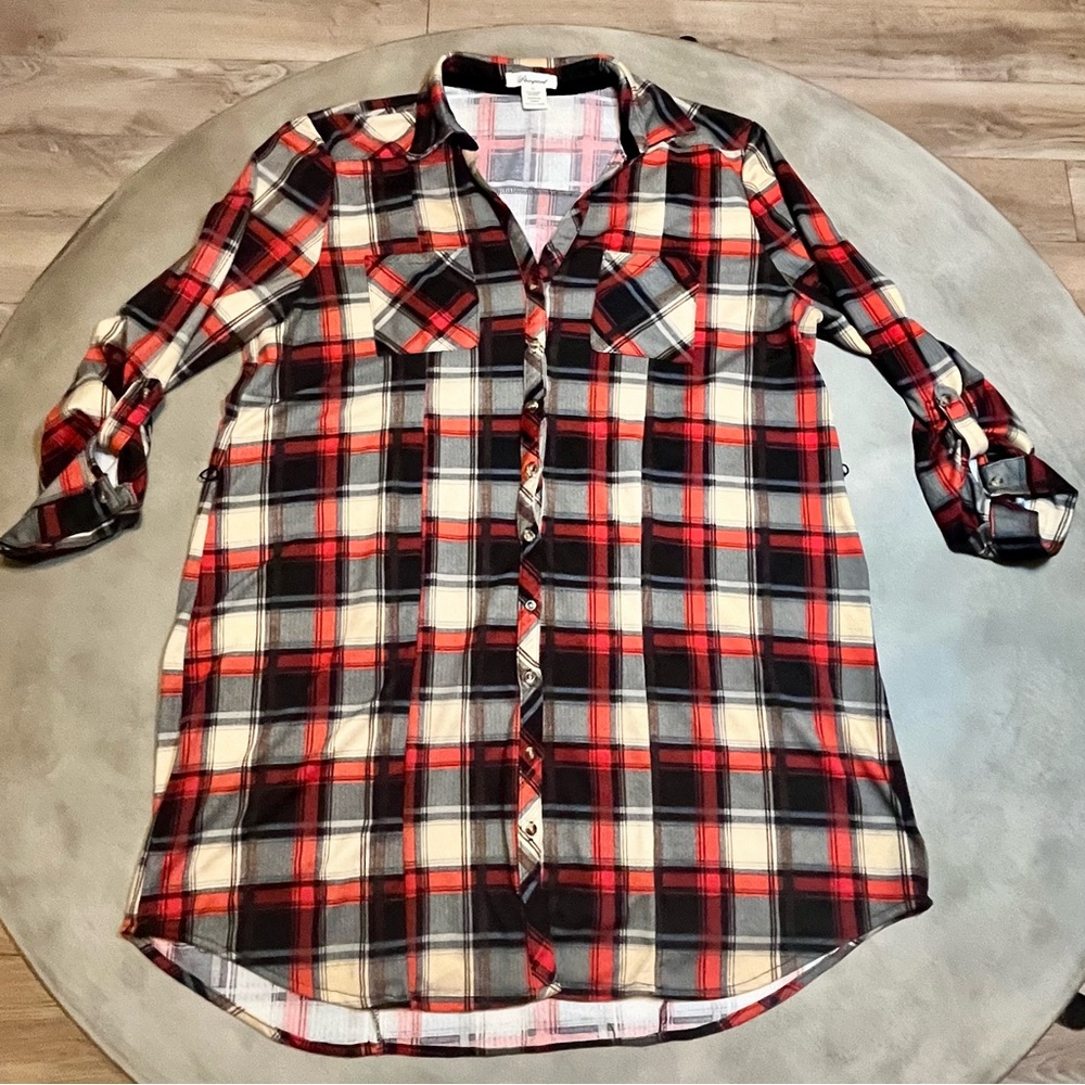Passport Red, Black & Cream Plaid Shirt Dress - Soft and Well Made